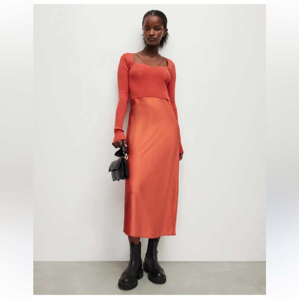 Allsaints Sassi Strappy Sain
Slipdress With Crop Sweater size M